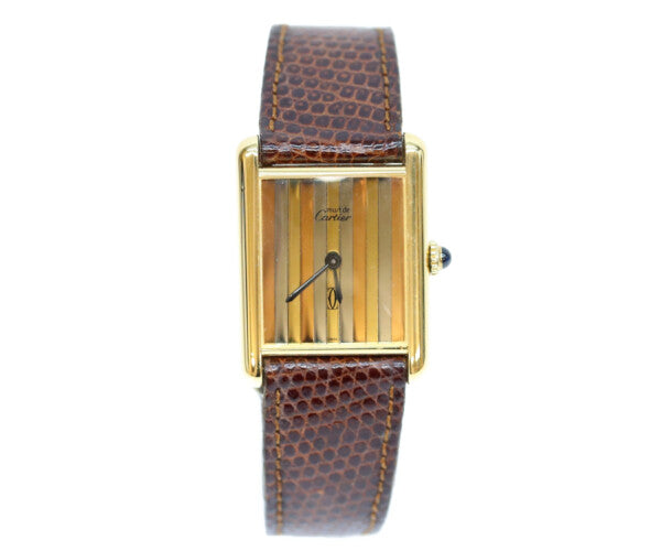 Cartier カルティエ 76ー81年 925 マストタンクヴェルメイユLM トリニティ文字盤 手巻き 革 腕時計