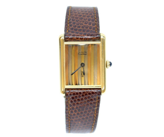 Cartier カルティエ 76ー81年 925 マストタンクヴェルメイユLM トリニティ文字盤 手巻き 革 腕時計