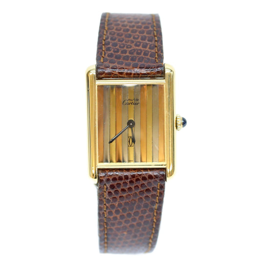 Cartier カルティエ 76ー81年 925 マストタンクヴェルメイユLM トリニティ文字盤 手巻き 革 腕時計