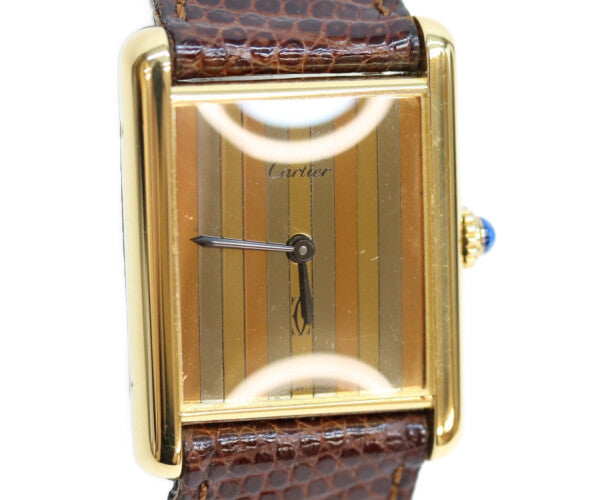 Cartier カルティエ 76ー81年 925 マストタンクヴェルメイユLM トリニティ文字盤 手巻き 革 腕時計