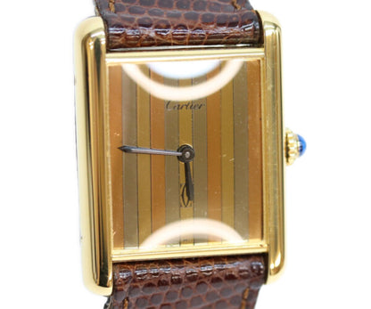 Cartier カルティエ 76ー81年 925 マストタンクヴェルメイユLM トリニティ文字盤 手巻き 革 腕時計