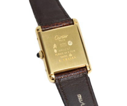 Cartier カルティエ 76ー81年 925 マストタンクヴェルメイユLM トリニティ文字盤 手巻き 革 腕時計