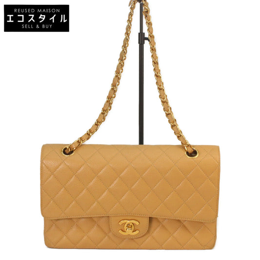 CHANEL Chanel #6 A01112 Beige Caviar Gold Hardware Matelasse 25 Shoulder Bag