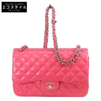 CHANEL シャネル 19番 A58600 ピンク ラム シルバー金具 ダブルフラップ デカマトラッセ30 ショルダーバッグ