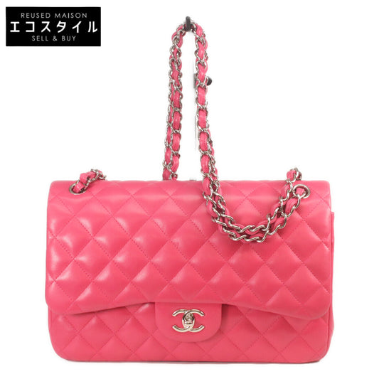 CHANEL Chanel #19 A58600 Pink Lambskin Silver Hardware Double Flap Jumbo Matelasse 30 Shoulder Bag
