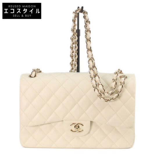 香奈儿 CHANEL A58600 象牙色 鱼子酱皮 金色五金 双层翻盖 大号口盖包30 单肩包