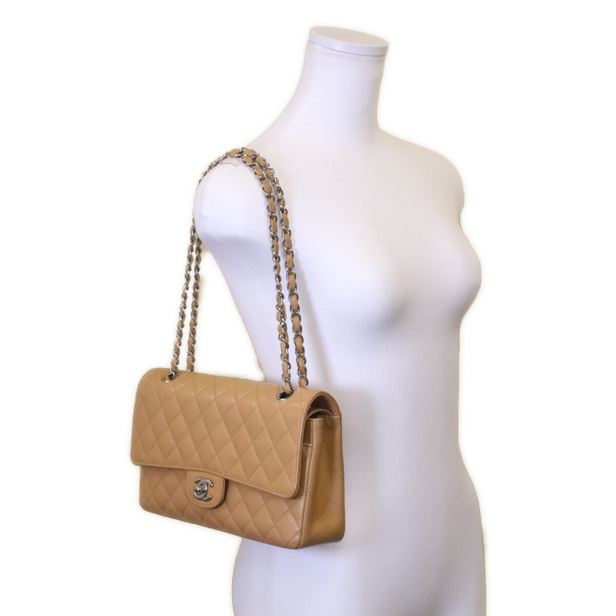 CHANEL シャネル 11番 A01112 ベージュ キャビア シルバー金具 マトラッセ25 ショルダーバッグ
