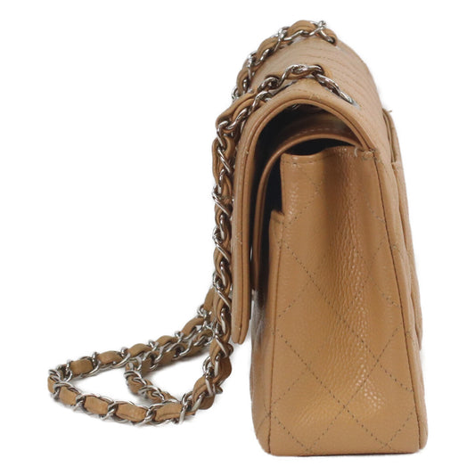 CHANEL 11 A01112 Beige Caviar Silver Hardware Matelasse 25 Shoulder Bag