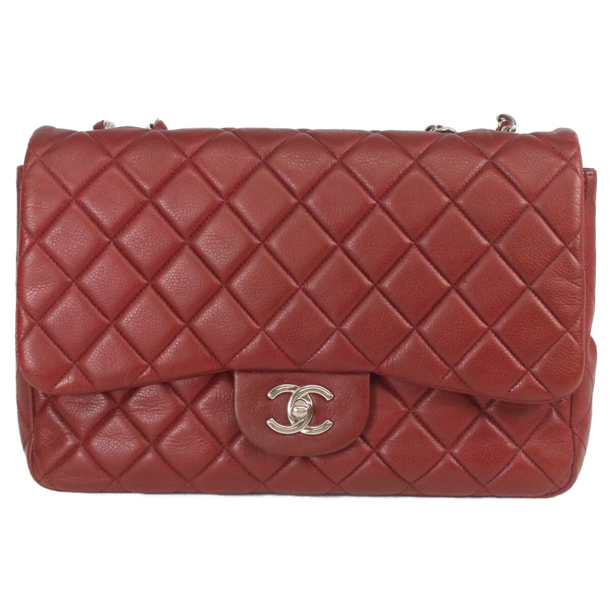 CHANEL シャネル 14番 A28600 ボルドー キャビア シングルフラップ シルバー金具 デカマトラッセ30 トートバッグ