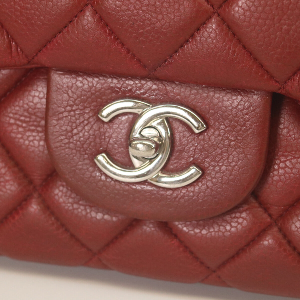 CHANEL シャネル 14番 A28600 ボルドー キャビア シングルフラップ シルバー金具 デカマトラッセ30 トートバッグ