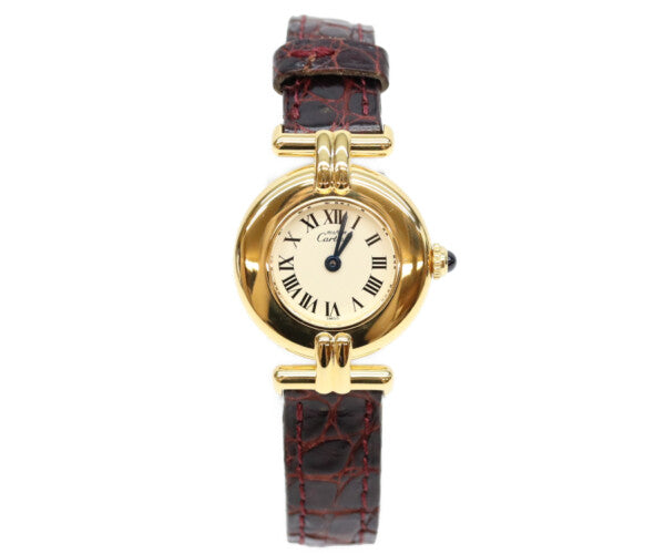 Cartier カルティエ 97年 W1000654 925 マストコリゼヴェルメイユSM アイボリーローマ文字盤 QZ 革 腕時計