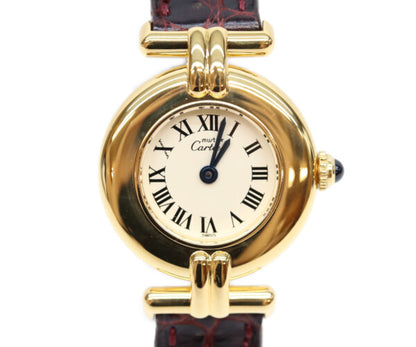 Cartier カルティエ 97年 W1000654 925 マストコリゼヴェルメイユSM アイボリーローマ文字盤 QZ 革 腕時計