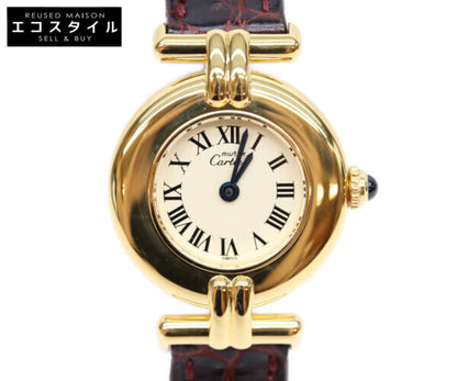 Cartier カルティエ 97年 W1000654 925 マストコリゼヴェルメイユSM アイボリーローマ文字盤 QZ 革 腕時計