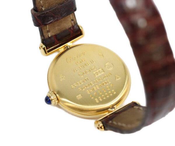 Cartier カルティエ 97年 W1000654 925 マストコリゼヴェルメイユSM アイボリーローマ文字盤 QZ 革 腕時計