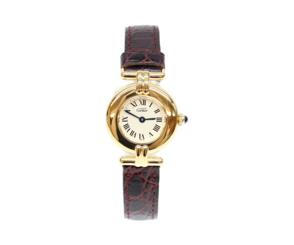Cartier カルティエ 95年 W1000654 925 マストコリゼヴェルメイユSM アイボリーローマ文字盤 QZ 革 腕時計