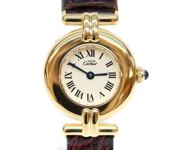 Cartier カルティエ 95年 W1000654 925 マストコリゼヴェルメイユSM アイボリーローマ文字盤 QZ 革 腕時計