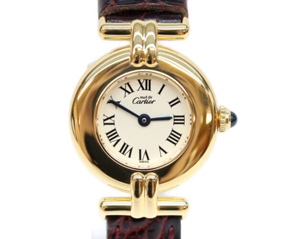 Cartier カルティエ 95年 W1000654 925 マストコリゼヴェルメイユSM アイボリーローマ文字盤 QZ 革 腕時計