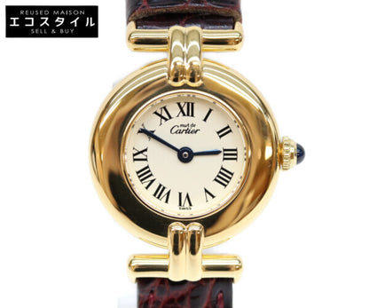 Cartier カルティエ 95年 W1000654 925 マストコリゼヴェルメイユSM アイボリーローマ文字盤 QZ 革 腕時計