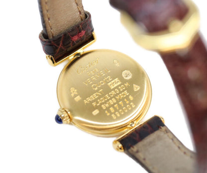 Cartier カルティエ 95年 W1000654 925 マストコリゼヴェルメイユSM アイボリーローマ文字盤 QZ 革 腕時計