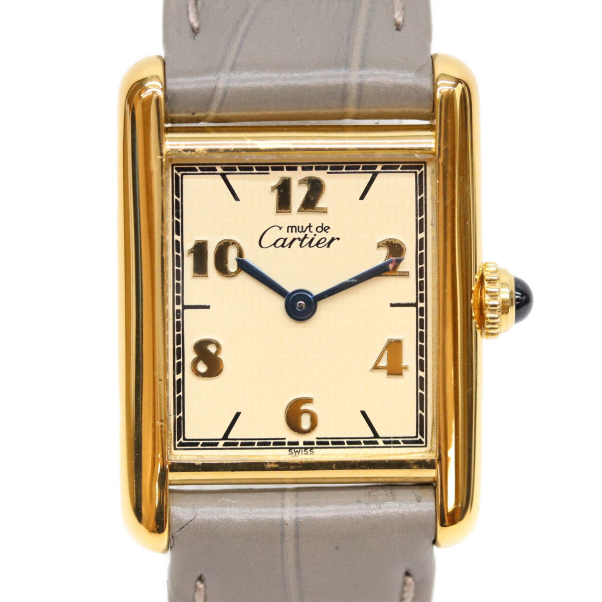Cartier カルティエ 96-98s 925 飛びアラビア文字盤 マストタンクSMヴェルメイユ 革 QZ 時計 腕時計
