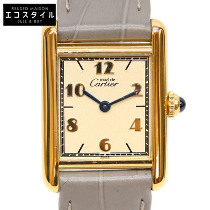 Cartier カルティエ 96-98s 925 飛びアラビア文字盤 マストタンクSMヴェルメイユ 革 QZ 時計 腕時計