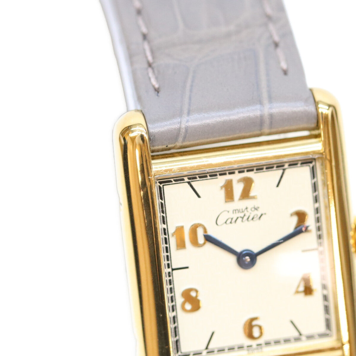 Cartier カルティエ 96-98s 925 飛びアラビア文字盤 マストタンクSMヴェルメイユ 革 QZ 時計 腕時計