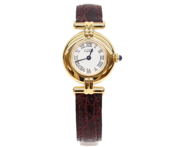 Cartier カルティエ 00s W1011554 925 マストコリゼヴェルメイユSM 白抜きローマ文字盤 革 QZ 腕時計