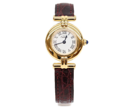 Cartier カルティエ 00s W1011554 925 マストコリゼヴェルメイユSM 白抜きローマ文字盤 革 QZ 腕時計