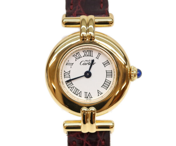 Cartier カルティエ 00s W1011554 925 マストコリゼヴェルメイユSM 白抜きローマ文字盤 革 QZ 腕時計