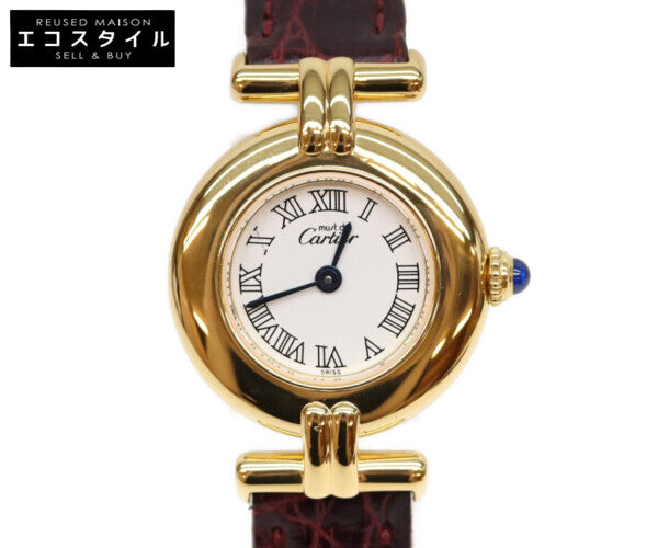 Cartier カルティエ 00s W1011554 925 マストコリゼヴェルメイユSM 白抜きローマ文字盤 革 QZ 腕時計