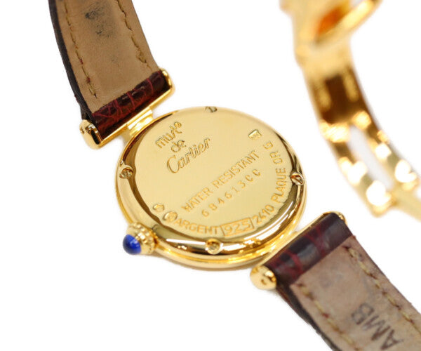 Cartier カルティエ 00s W1011554 925 マストコリゼヴェルメイユSM 白抜きローマ文字盤 革 QZ 腕時計