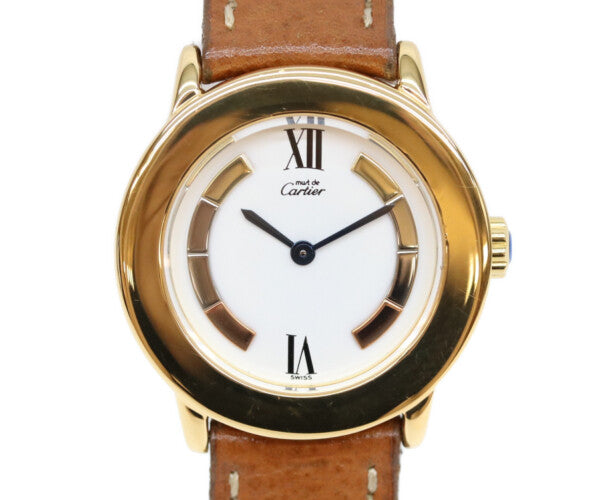 Cartier カルティエ W1009143 925 マストロンドSMヴェルメイユ サイドトリニティ文字盤 QZ 革 腕時計