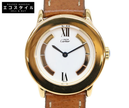Cartier カルティエ W1009143 925 マストロンドSMヴェルメイユ サイドトリニティ文字盤 QZ 革 腕時計