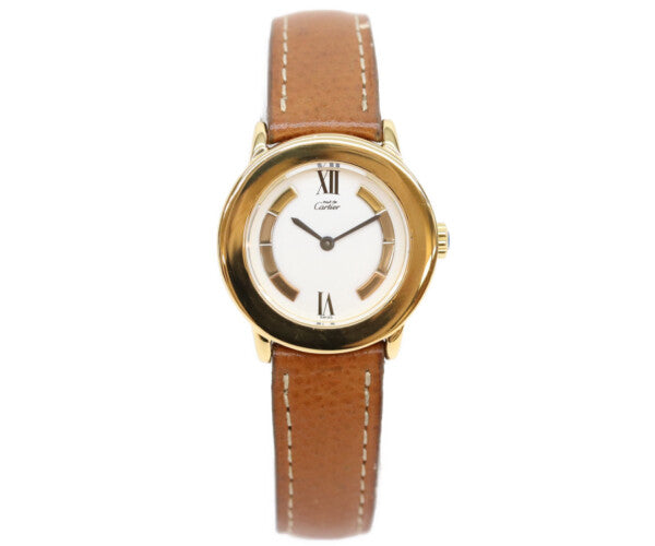 Cartier カルティエ W1009143 925 マストロンドSMヴェルメイユ サイドトリニティ文字盤 QZ 革 腕時計