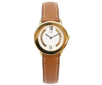 Cartier カルティエ W1009143 925 マストロンドSMヴェルメイユ サイドトリニティ文字盤 QZ 革 腕時計