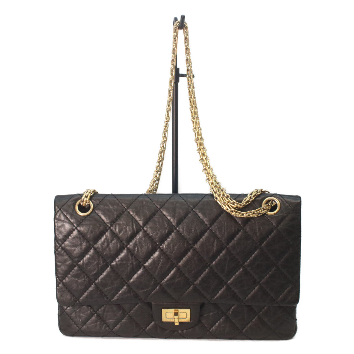 CHANEL 13 A37587 Black Aged Calfskin GHW 2.55 Matelasse 28 Chain Shoulder Bag