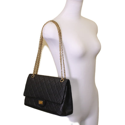 CHANEL 13 A37587 Black Aged Calfskin GHW 2.55 Matelasse 28 Chain Shoulder Bag