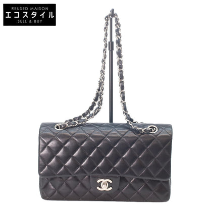 CHANEL 7th A01112 Black Lambskin Silver Hardware Matelassé 25 Shoulder Bag