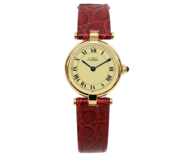 Cartier カルティエ W100225301 80-90s 925 マストヴァンドームヴェルメイユSM アイボリーローマ文字盤 革 QZ 腕時計