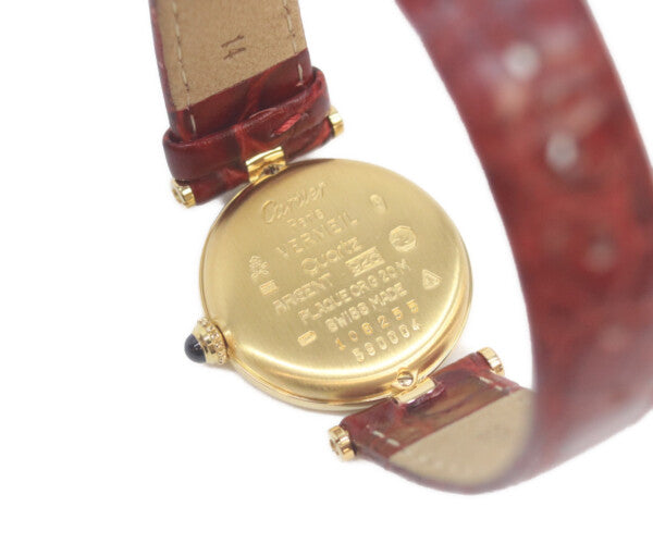 Cartier カルティエ W100225301 80-90s 925 マストヴァンドームヴェルメイユSM アイボリーローマ文字盤 革 QZ 腕時計