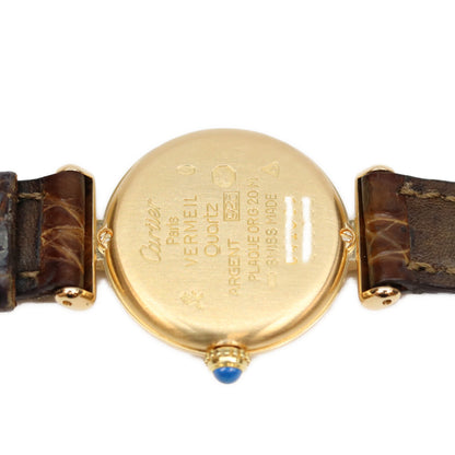 Cartier カルティエ 90s W1000654 925 マストコリゼヴェルメイユSM ゴールドミラー文字盤 QZ 革 腕時計