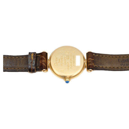 Cartier カルティエ 90s W1000654 925 マストコリゼヴェルメイユSM クロコベルト ゴールドミラー文字盤 QZ 革 腕時計