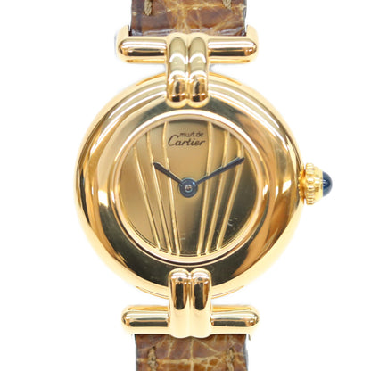 Cartier カルティエ 90s W1000654 925 マストコリゼヴェルメイユSM ゴールドミラー文字盤 QZ 革 腕時計