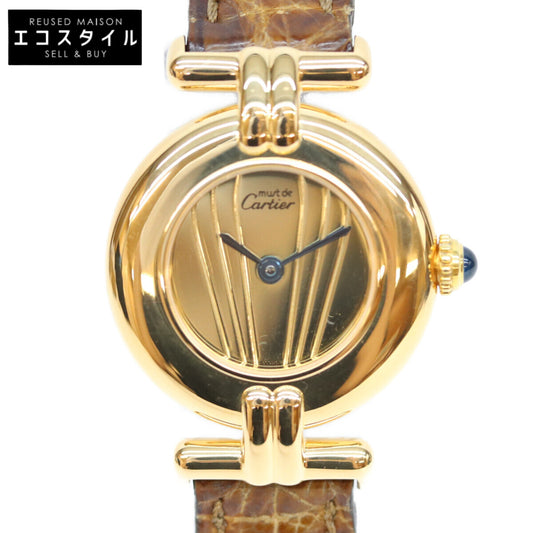 Cartier カルティエ 90s W1000654 925 マストコリゼヴェルメイユSM クロコベルト ゴールドミラー文字盤 QZ 革 腕時計