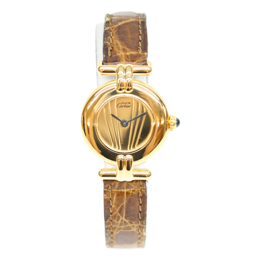Cartier カルティエ 90s W1000654 925 マストコリゼヴェルメイユSM クロコベルト ゴールドミラー文字盤 QZ 革 腕時計