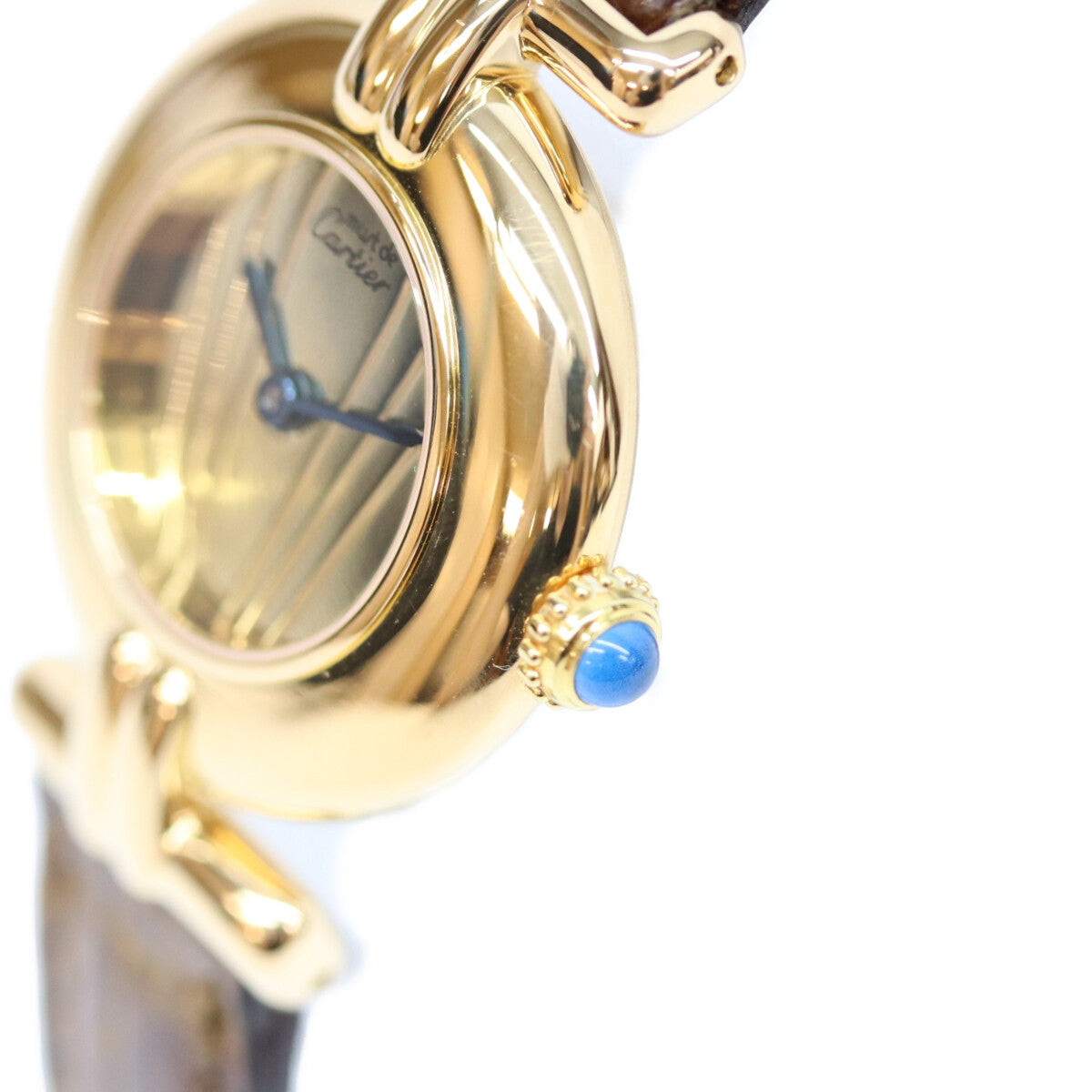 Cartier カルティエ 90s W1000654 925 マストコリゼヴェルメイユSM クロコベルト ゴールドミラー文字盤 QZ 革 腕時計
