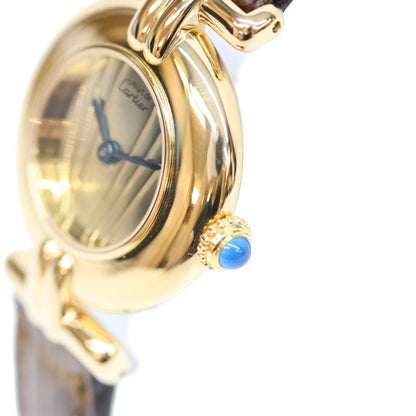 Cartier カルティエ 90s W1000654 925 マストコリゼヴェルメイユSM クロコベルト ゴールドミラー文字盤 QZ 革 腕時計