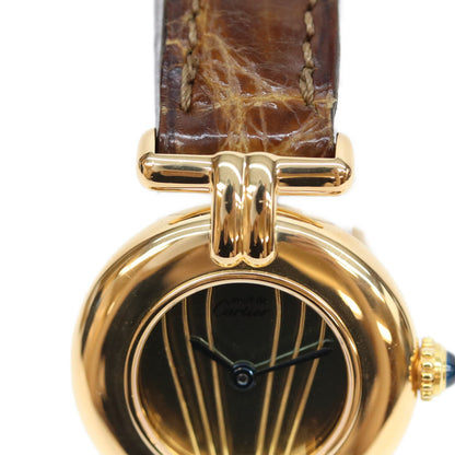 Cartier カルティエ 90s W1000654 925 マストコリゼヴェルメイユSM ゴールドミラー文字盤 QZ 革 腕時計