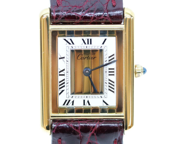 Cartier カルティエ 89年 925 マストタンクヴェルメイユLM トリニティ文字盤 QZ 革 腕時計
