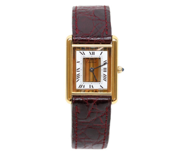 Cartier カルティエ 89年 925 マストタンクヴェルメイユLM トリニティ文字盤 QZ 革 腕時計